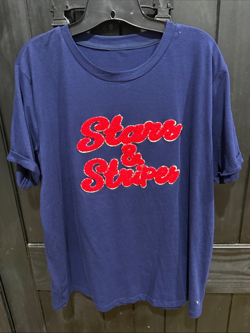 Kids Navy Stars & Stripes Graphic Tee with Red Chenille Letters